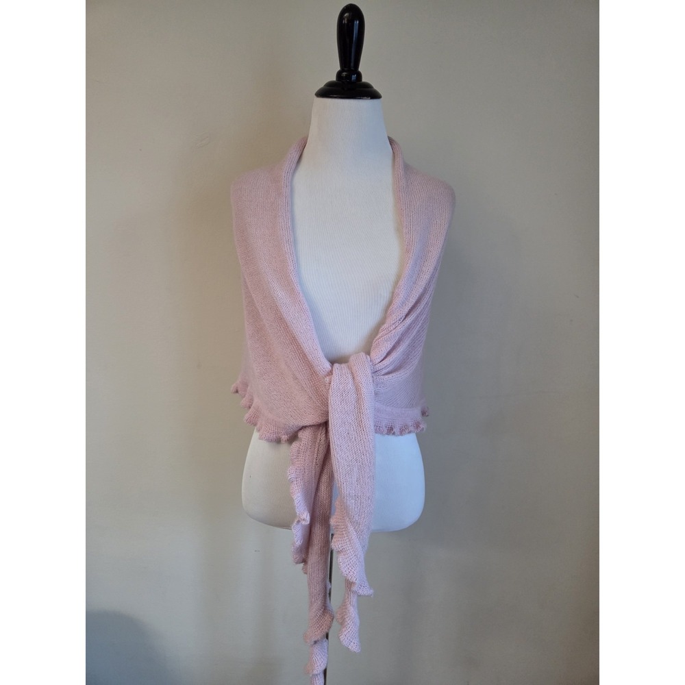 100% Baby Alpaca Ruffled Scarf Wrap Baby Pink 80" Long 25" At Widest